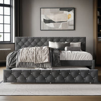 Home Design Darcey Luxurious Velvet Upholstered Daybed with Pull-Out Trundle, Diamond Button Tufted, Easy Assembly