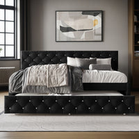 Home Design Darcey Luxurious Velvet Upholstered Daybed with Pull-Out Trundle, Diamond Button Tufted, Easy Assembly