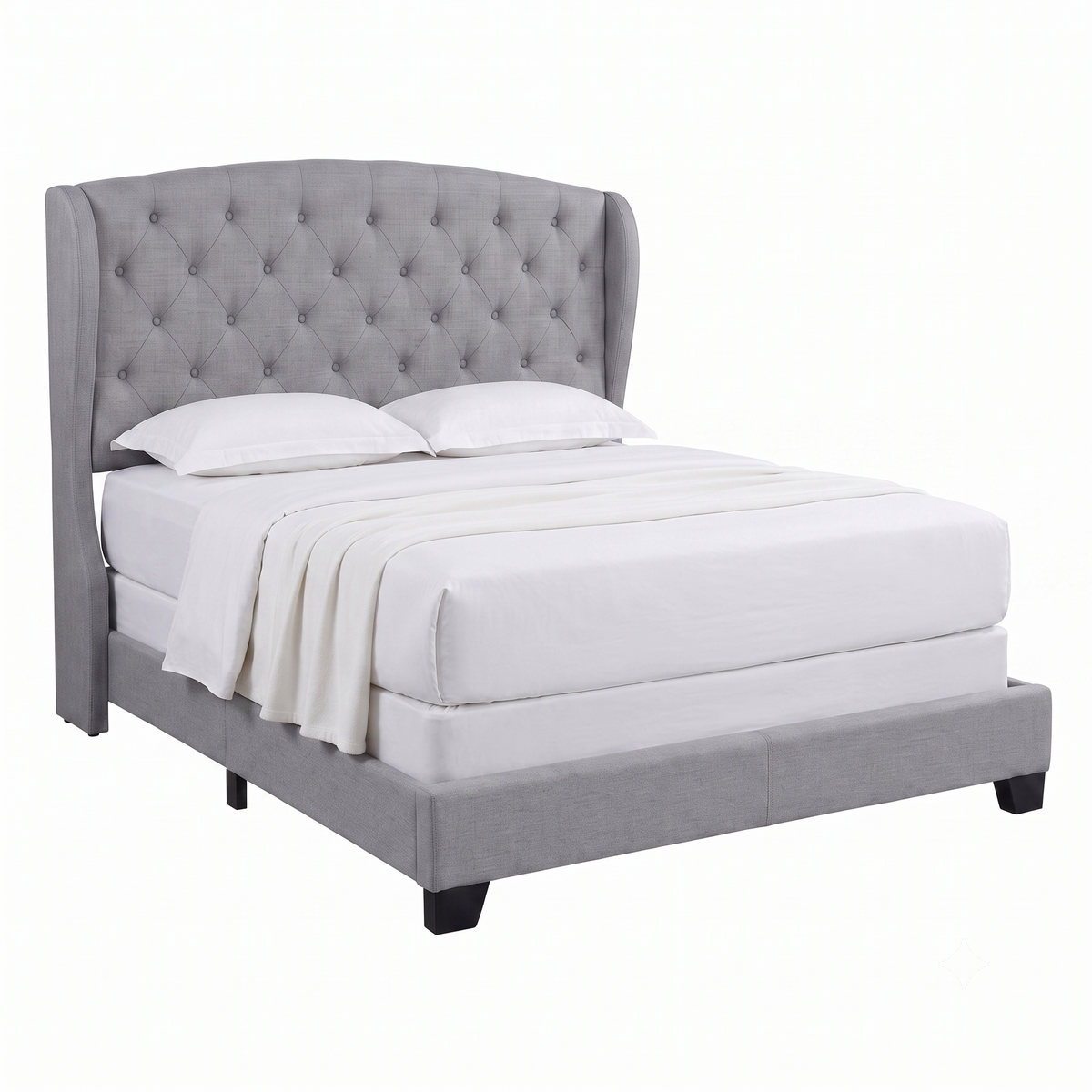 Natick Queen Upholstered Wingback Panel Bed Frame with Tufted Headboard
