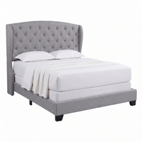 Natick Queen Upholstered Wingback Panel Bed Frame with Tufted Headboard