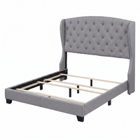 Natick Queen Upholstered Wingback Panel Bed Frame with Tufted Headboard