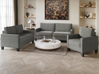 Home Design Marcia 3-Piece Square Arm Living Room Furniture Set with Armchair, Loveseat and Sofa, Gray