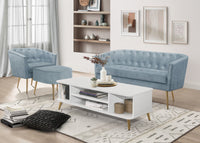 Cassy Velvet Flared Arm 4-Piece Living Room Set with Armchair, Ottoman, Loveseat, and Storage Coffee Table, Blue