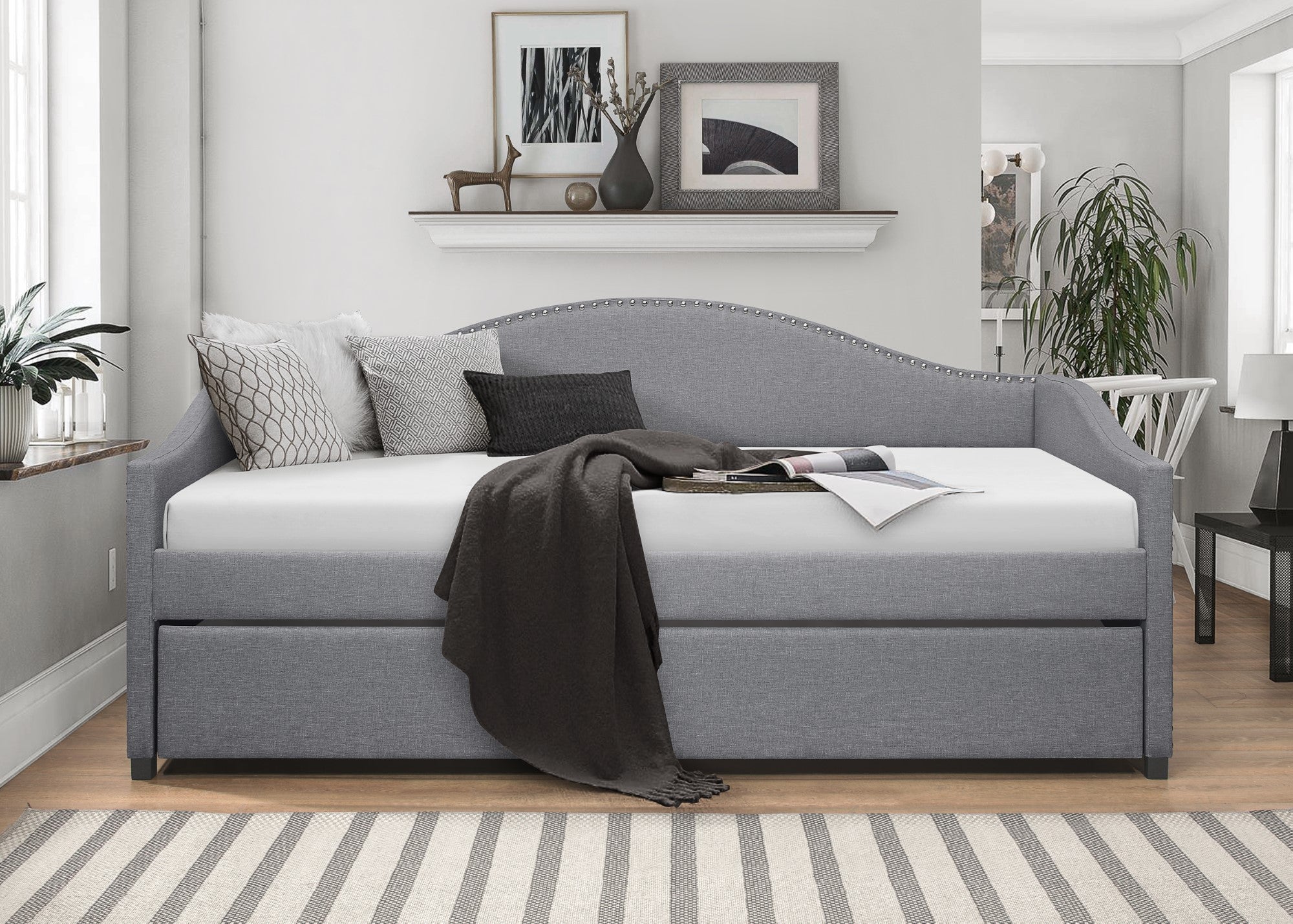 Nora Twin Daybed with Upholstered Frame, Camelback Backrest