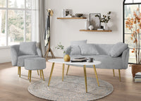 Home Design Molly 4-Piece Boucle Fabric Armchair with Ottoman, Loveseat with 4 Throw Pillows, and Coffee Table Living Room Furniture Set, Gray