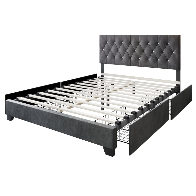 Home Design Sheffield Tufted Upholstered Storage Platform Bed Frame