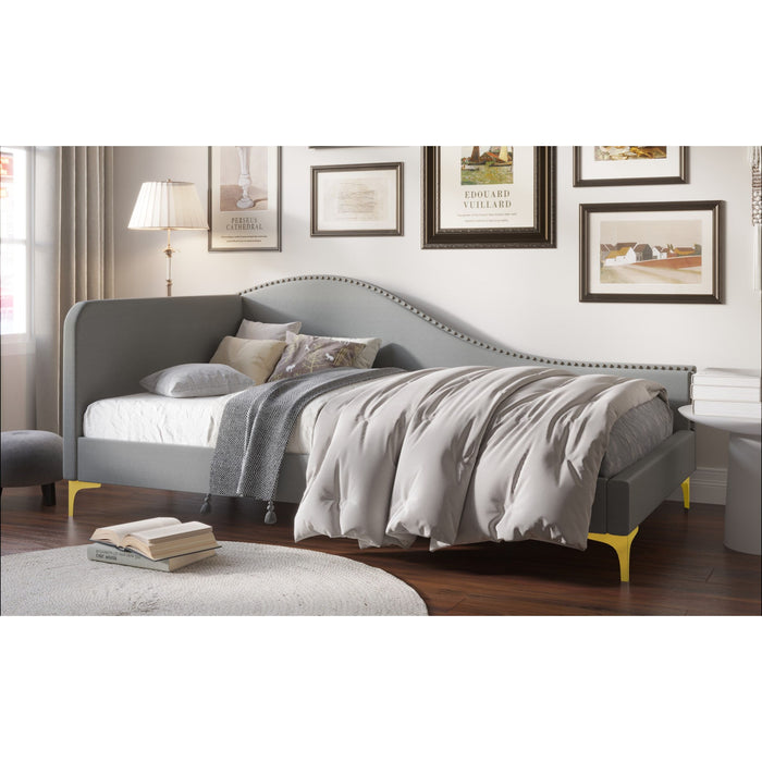 Home Design Lorettta Upholstered Daybed with Sloped Back and High Arm, Nailhead Trim – Adult Guest Room, Bedroom, and Living Room, Easy Assembly