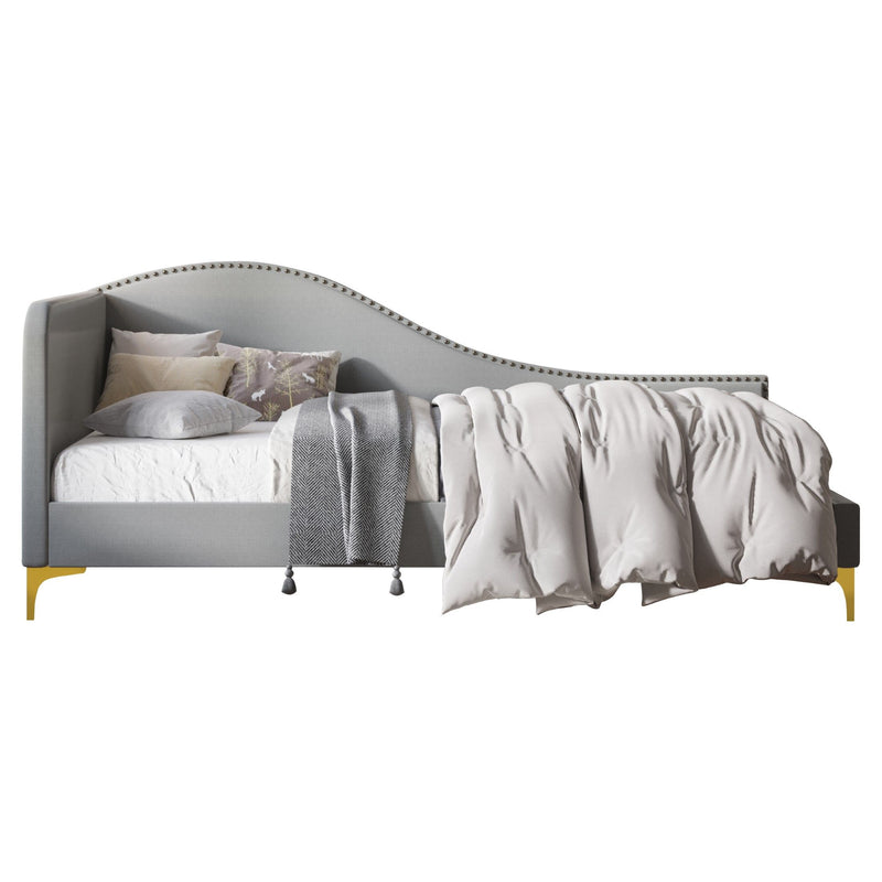 Home Design Lorettta Upholstered Daybed with Sloped Back and High Arm, Nailhead Trim – Adult Guest Room, Bedroom, and Living Room, Easy Assembly