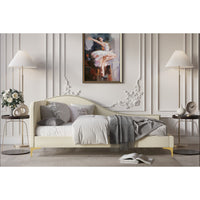 Home Design Lorettta Upholstered Daybed with Sloped Back and High Arm, Nailhead Trim – Adult Guest Room, Bedroom, and Living Room, Easy Assembly