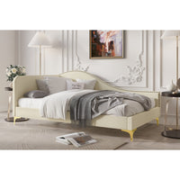 Home Design Lorettta Upholstered Daybed with Sloped Back and High Arm, Nailhead Trim – Adult Guest Room, Bedroom, and Living Room, Easy Assembly