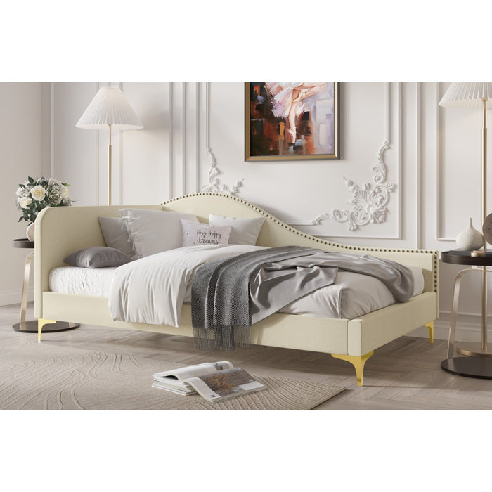 Home Design Lorettta Upholstered Daybed with Sloped Back and High Arm, Nailhead Trim – Adult Guest Room, Bedroom, and Living Room, Easy Assembly