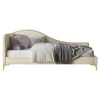 Home Design Lorettta Upholstered Daybed with Sloped Back and High Arm, Nailhead Trim – Adult Guest Room, Bedroom, and Living Room, Easy Assembly