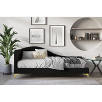 Home Design Lorettta Upholstered Daybed with Sloped Back and High Arm, Nailhead Trim – Adult Guest Room, Bedroom, and Living Room, Easy Assembly