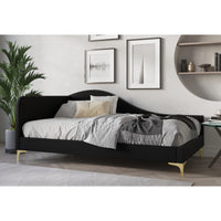 Home Design Lorettta Upholstered Daybed with Sloped Back and High Arm, Nailhead Trim – Adult Guest Room, Bedroom, and Living Room, Easy Assembly