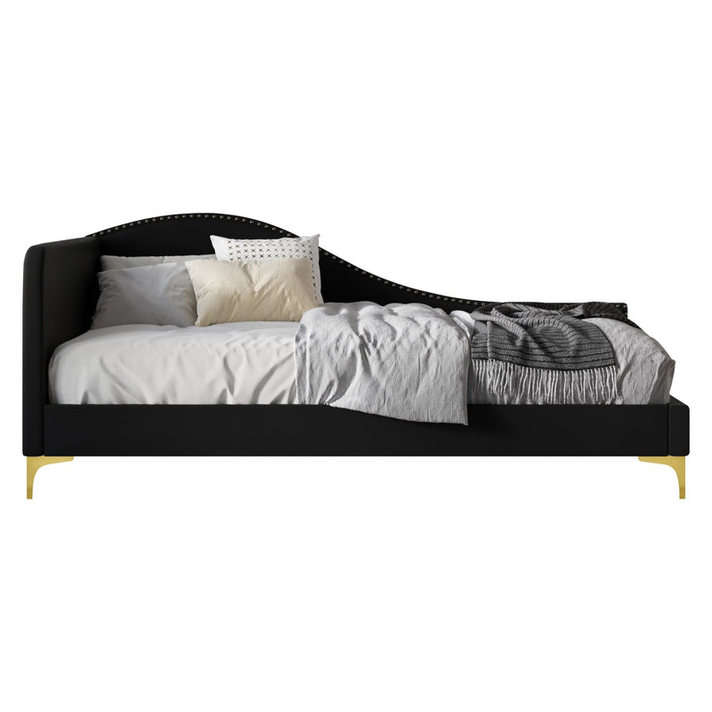 Home Design Lorettta Upholstered Daybed with Sloped Back and High Arm, Nailhead Trim – Adult Guest Room, Bedroom, and Living Room, Easy Assembly