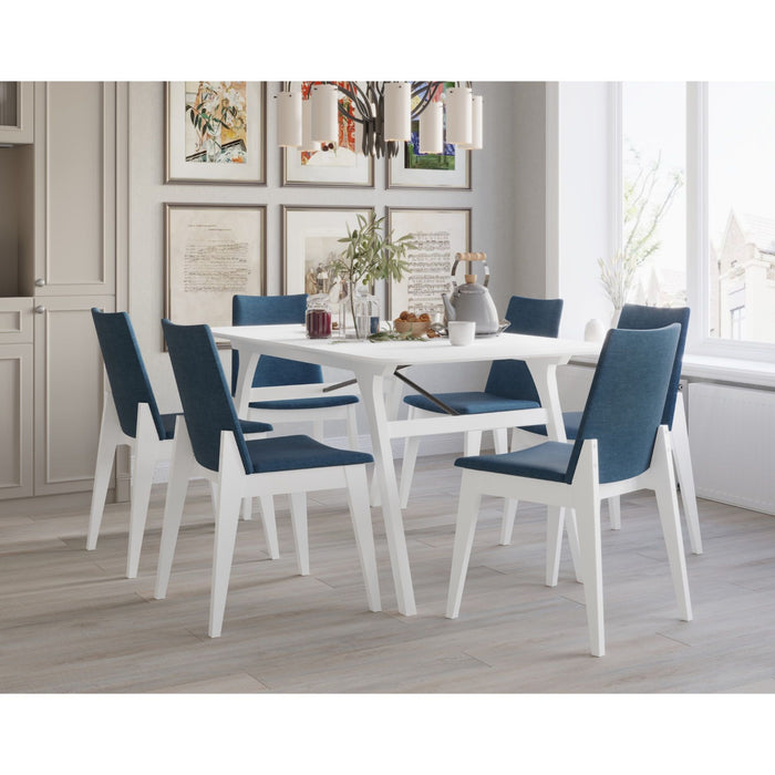 Home Design Mitchell 7-Piece Dining Set, White/Blue, Modern Design with Upholstered Dining Chairs