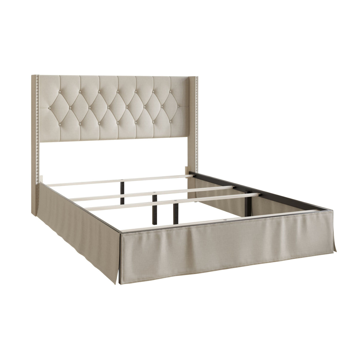 Home Design Billy Upholstered Panel Bed Frame with 2 Nightstands, Warm Gray/Light Gray