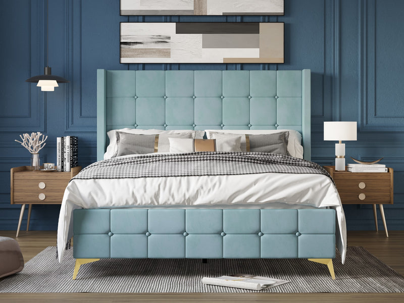Home Design Gisella Upholstered Panel Bed Frame with Headboard Wingback for Adult