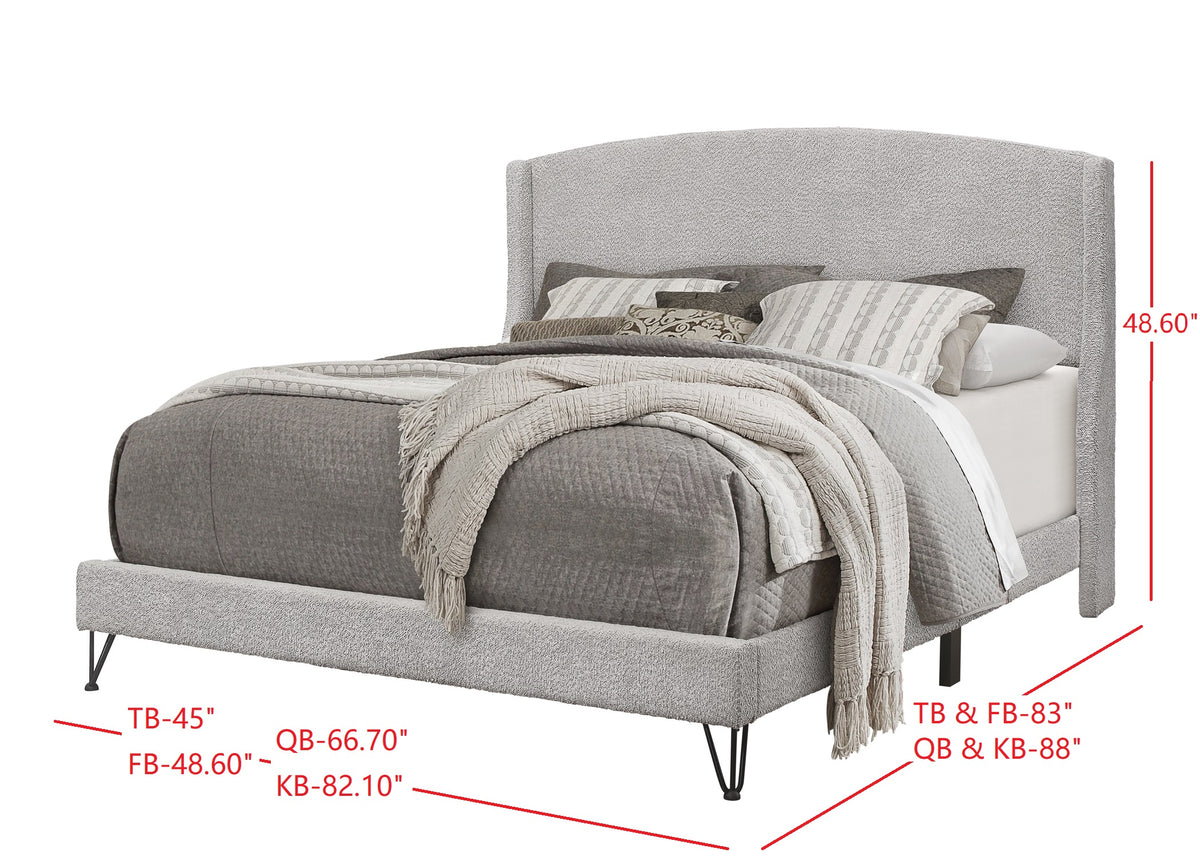 Home Design Natty Upholstered Panel Bed Frame, Gray
